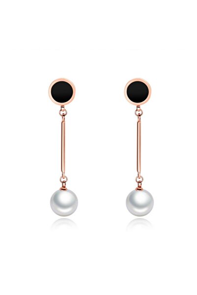 DROPY - Long earrings for women with imitation pearl model and rose gold color, gift box
