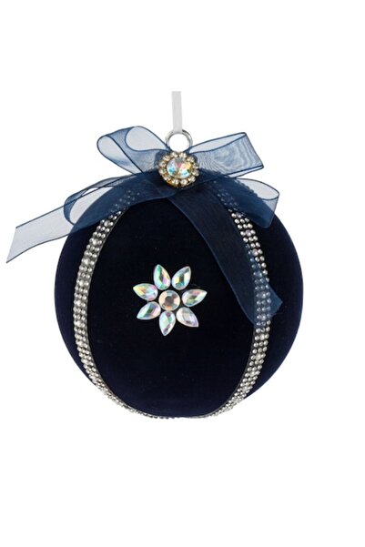 OEM Ornament de Crăciun - glob de catifea albastră cu strass ø10cm