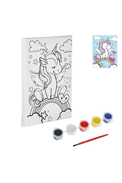 SHOPIENS Σετ ζωγραφικής σε καμβά, σχέδιο μονόκερου, μέγεθος 20x15cm, πολύχρωμ...