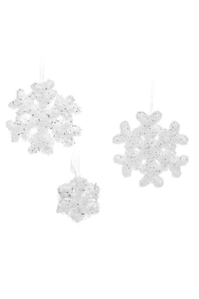 SHOPIENS Christmas Snowflake Set, Foam, White, 3 Pieces, 15cm, 10.5cm, 4.5cm, Silver Tinsel, MYONNA IT &