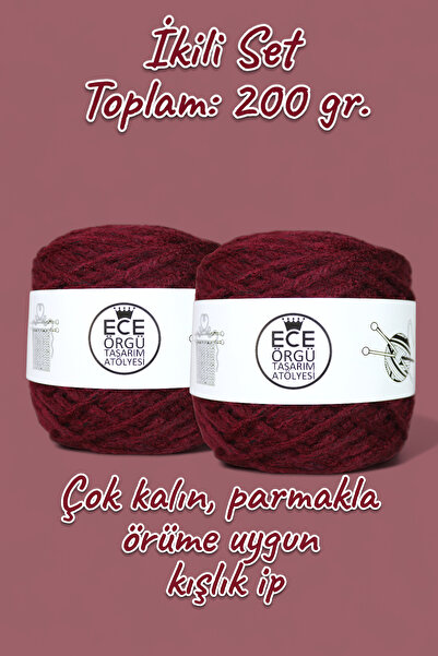 Ece Örgü Tasarım Atölyesi Spesso ,bordo renk, parmakla örüme uygun, 5mm kalın...