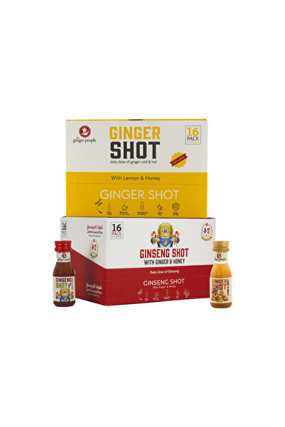 The Ginger People مجموعة مشروبات الزنجبيل (16 قطعة من مشروب الزنجبيل 30 مل و16 قطعة من مشروب الجينسنغ 30 مل)