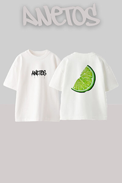 Anetos Μπλουζάκι Lemon 5 Design Back με τύπωμα Cotton White oversized