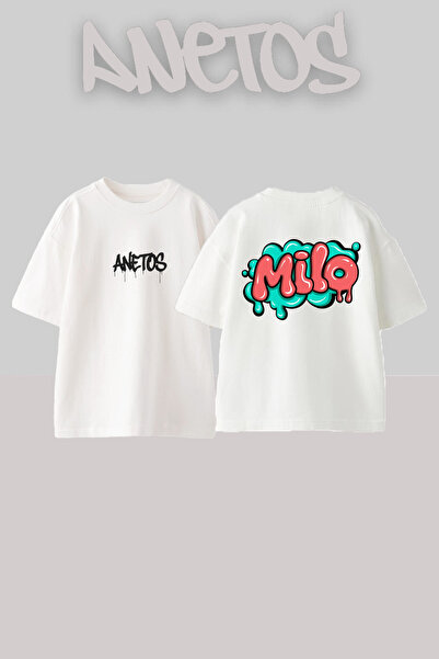 Anetos Μπλουζάκι Milo Design Back με τύπωμα Cotton White oversized