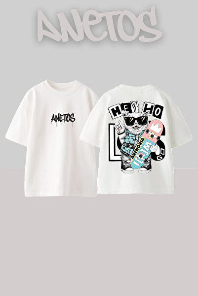 Anetos Hey Ho City Design Rucsac cu imprimeu Bumbac Alb supradimensionat tricou