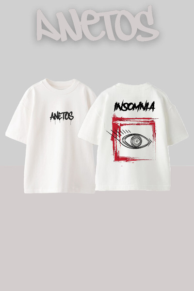 Anetos Inscmnla Eyes Design Spate cu imprimeu Bumbac Alb supradimensionat tricou