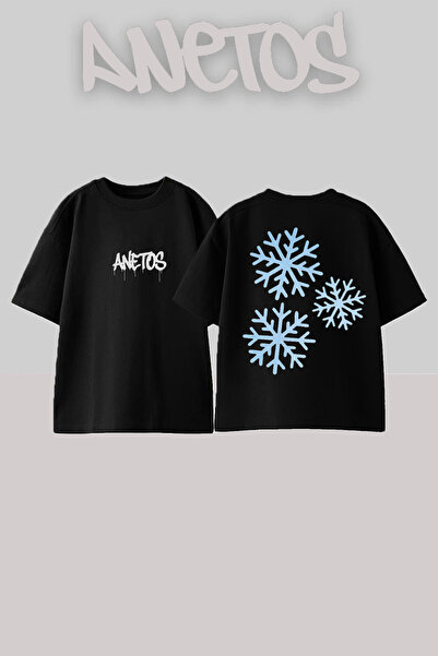 Anetos Kartanesi 2 Design Spate cu imprimeu Bumbac Negru supradimensionat tricou