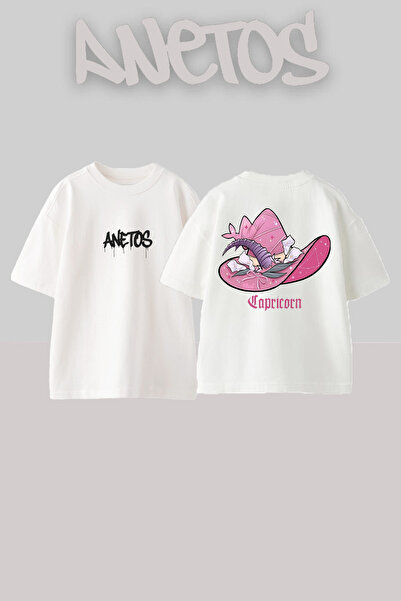 Anetos Buyucu Sapkası Design Sırt cu imprimeu Bumbac alb supradimensionat tricou