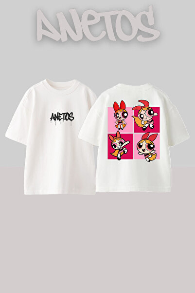 Anetos Μπλουζάκι Power Girl Pink Design Back με τύπωμα Cotton White oversized