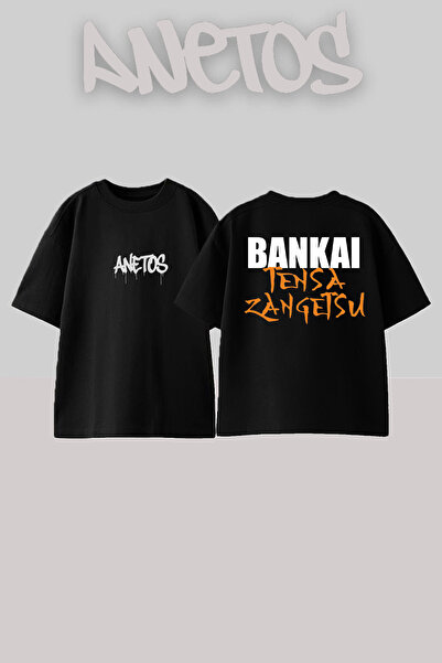 Anetos Rucsac Bankai Design cu imprimeu Bumbac Negru supradimensionat tricou