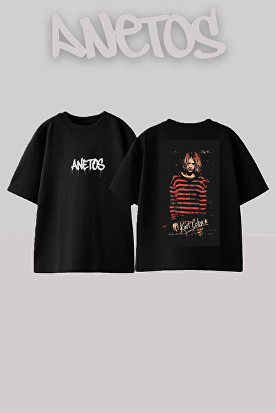 Anetos Kurt Cobaın 10 Design Rucsac cu imprimeu Bumbac Negru supradimensionat...