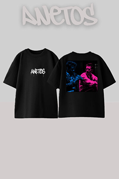 Anetos Fıght Clup 4 Design Rucsac cu imprimeu Bumbac Negru supradimensionat t...