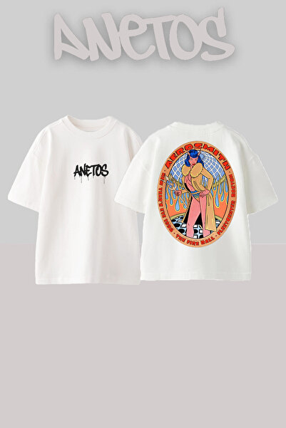 Anetos Μπλουζάκι Aerosmith Design Back με τύπωμα Cotton White oversized