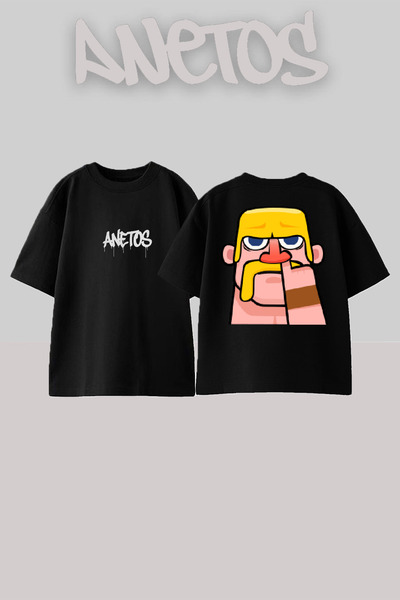 Anetos Μπλουζάκι με στάμπα στην πλάτη από βαμβακερό μαύρο oversize σχέδιο Barbar