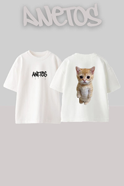 Anetos Μπλουζάκι Cat 1 Design Back με τύπωμα Cotton White oversized