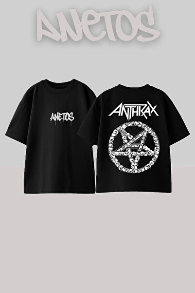 Anetos Μπλουζάκι Anthrax Design Back Printed Βαμβακερό Μαύρο Oversize