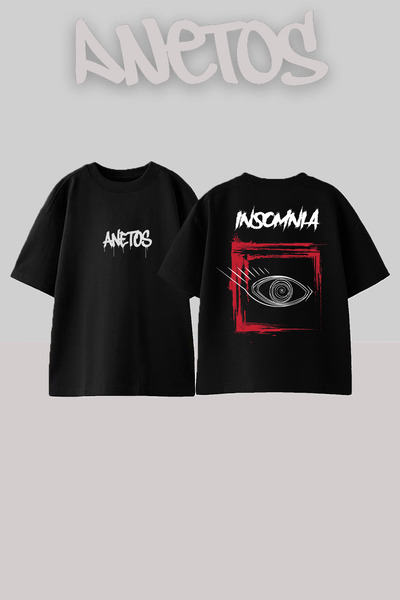 Anetos Μπλούζα Inscmnla Eyes Σχεδίαση Μπλούζα με τύπωμα 100% βαμβάκι Μαύρη Oversize