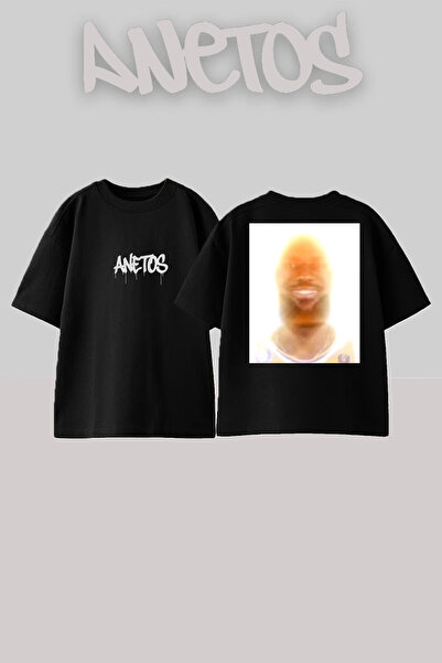 Anetos Gülen Adam Design Spate cu imprimeu Bumbac Negru supradimensionat tricou