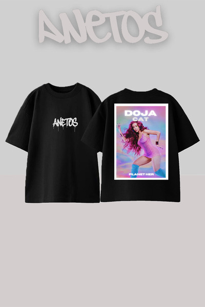 Anetos Μπλουζάκι Doja Cat 4 Design Back με τύπωμα Βαμβακερό μαύρο oversized