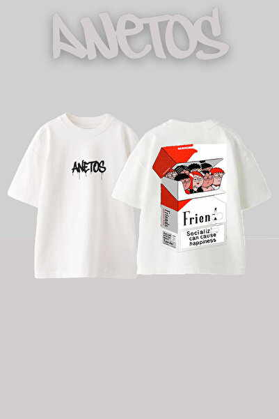 Anetos Μπλουζάκι Friend Design Back με τύπωμα Cotton White oversized