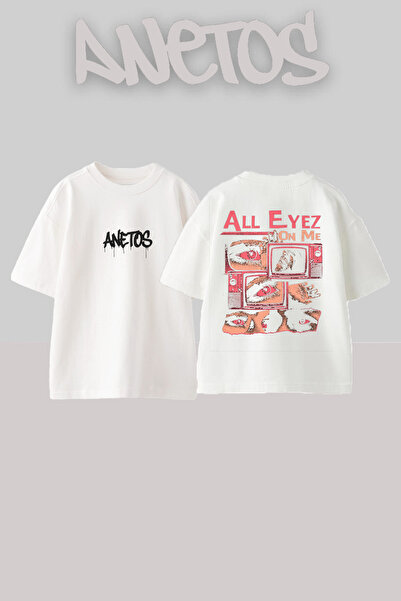 Anetos Μπλουζάκι All Eyez On Me Design Back με τύπωμα Βαμβακερό λευκό oversized