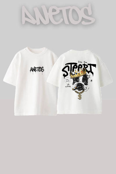 Anetos Μπλουζάκι Streert King Dog Design με τύπωμα Cotton White oversized