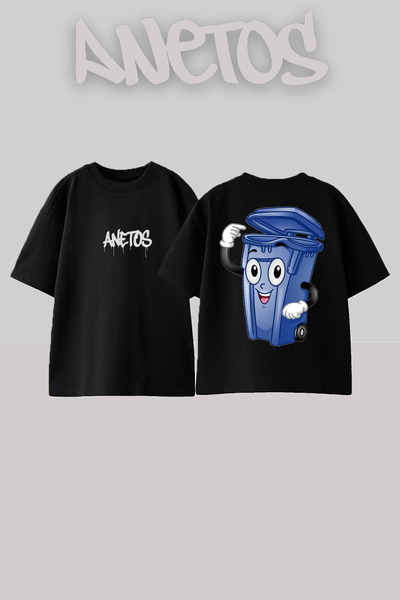 Anetos Mutlu Cop Design Rucsac cu imprimeu Bumbac Negru supradimensionat tricou