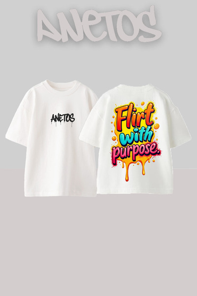 Anetos Μπλουζάκι Flirt With Purpose Design Back με τύπωμα Cotton White oversized