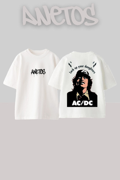 Anetos Μπλουζάκι Ad Dc 5 Design Back με τύπωμα Cotton White oversized