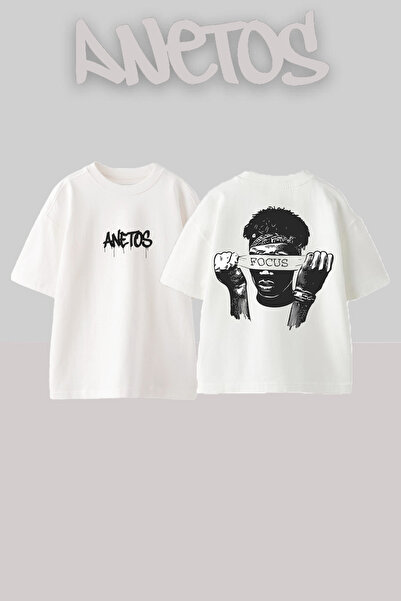 Anetos Μπλουζάκι Focus Design Back με τύπωμα Cotton White oversized