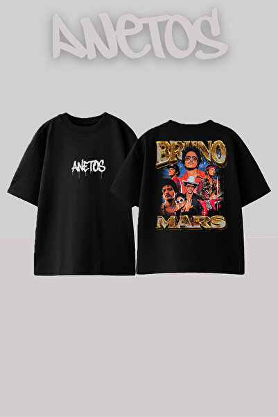 Anetos Bruno Mars 1 Design Back Printed Cotton Black Oversize T-Shirt