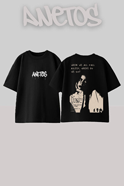Anetos Billie Eilish 7 Design Back cu imprimeu Bumbac Negru supradimensionat ...