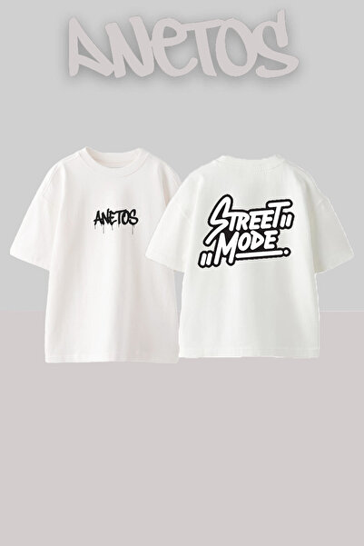 Anetos Street Mode Design Spate cu imprimeu Bumbac Alb supradimensionat tricou