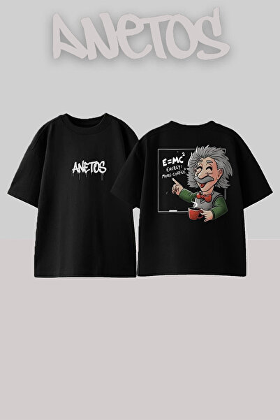 Anetos Albert Coffe Design Rucsac cu imprimeu Bumbac Negru supradimensionat t...