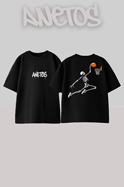 Anetos Halloween Skeleton Basketball Design Rucsac cu imprimeu Bumbac Negru s...