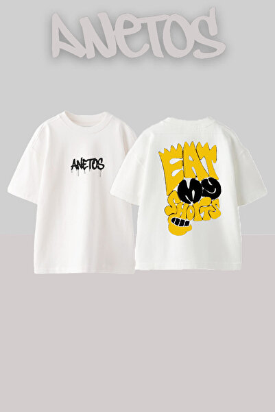 Anetos Simson 3 Design Spate cu imprimeu Bumbac Alb supradimensionat tricou