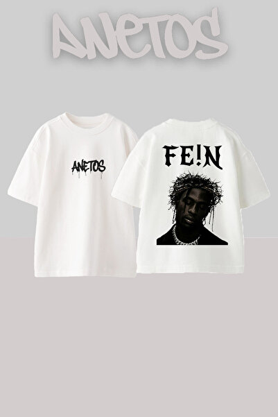 Anetos Fein Design Spate cu imprimeu Bumbac Alb supradimensionat tricou