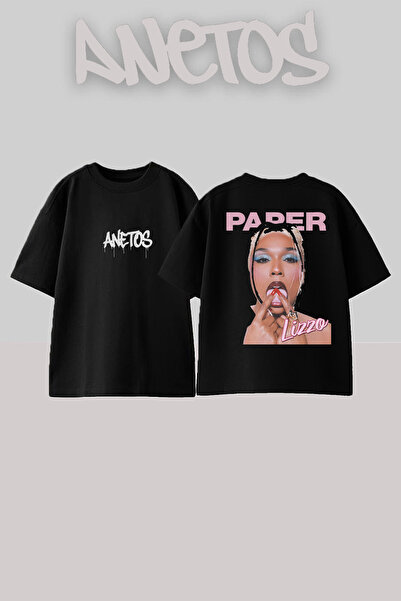 Anetos Paper Design Spate cu imprimeu Bumbac Negru supradimensionat tricou