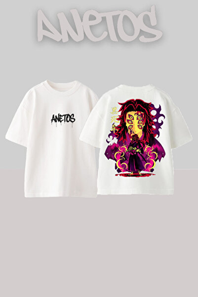 Anetos Demon Slayer 29 Design Rukavac Štampano Pamuk Bela Oversize kroj T-shirt