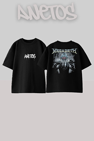 Anetos Megadeth 9 Design Back cu imprimeu Bumbac Negru supradimensionat tricou