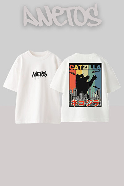 Anetos Μπλουζάκι Catzilla 1 Design Back με τύπωμα Cotton White oversized