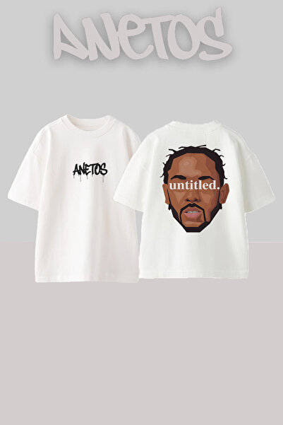 Anetos تي شيرت كيندريك لامار 4 بتصميم ظهر مطبوع من القطن باللون الأبيض مقاس كبير