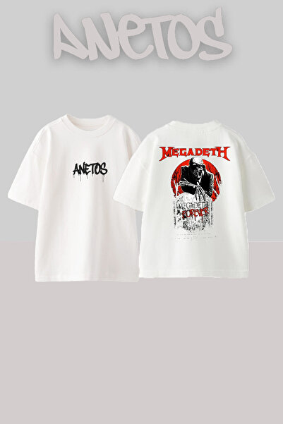 Anetos Megadeth 10 Design Back cu imprimeu Bumbac Alb supradimensionat tricou