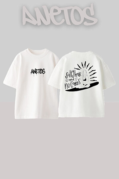 Anetos Μπλουζάκι Saltyhair Design Back με τύπωμα Cotton White oversized