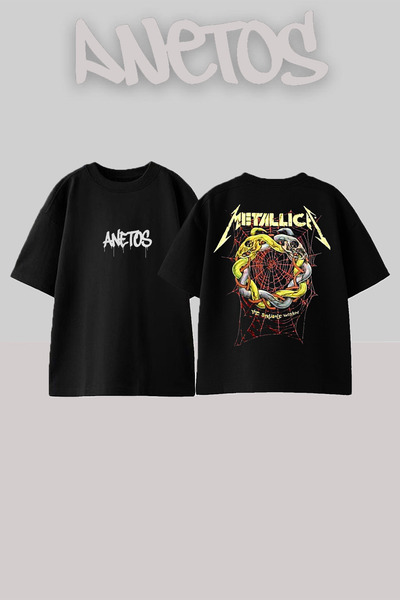 Anetos تي شيرت ميتاليكا 20 بتصميم مطبوع على الظهر من القطن باللون الأسود مقاس...