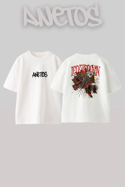 Anetos Led Zeppelin 12 Design Back cu imprimeu Bumbac Alb supradimensionat tr...