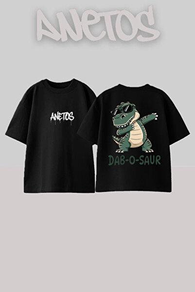 Anetos Μπλουζάκι Dab O Saur Design με τύπωμα Cotton Black oversized