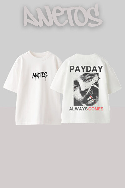 Anetos PayDay Design Spate cu imprimeu Bumbac Alb supradimensionat tricou