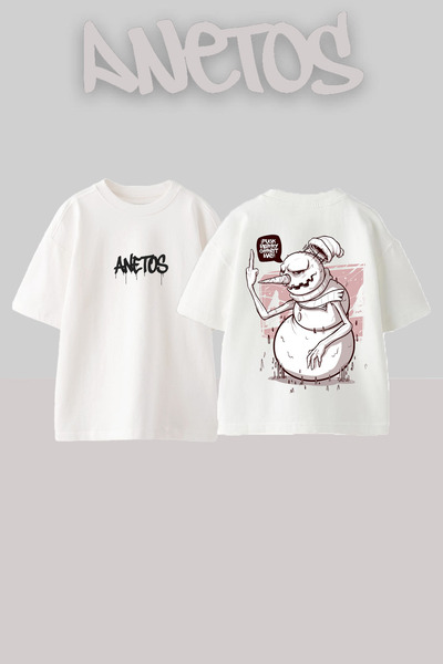 Anetos Μπλουζάκι Monster Design Back με τύπωμα Cotton White oversized