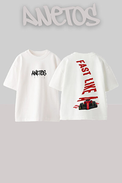 Anetos Μπλουζάκι Fast Live A Design Back με τύπωμα Cotton White oversized